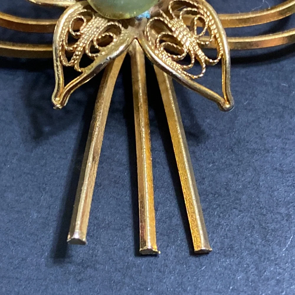 🖤Vtg💕Jade flower ribbon brooch - Picture 5 of 11